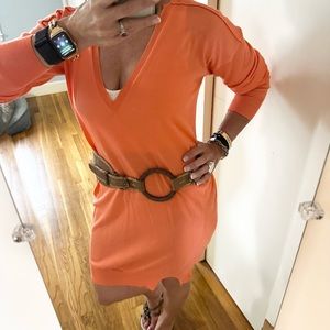 Stella McCartney Asymmetric Wool-Silk Orange Sweater Knit Tunic/Dress Si…